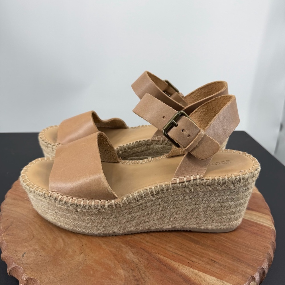 Soludos Minorca Platform EspadrillesSandals leather upper wedge sz 9.5